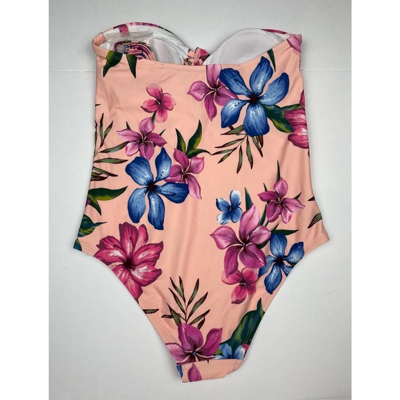 Kona Sol Pink Floral Strapless Swimsuit NWT Size Small - Picture 2 of 3